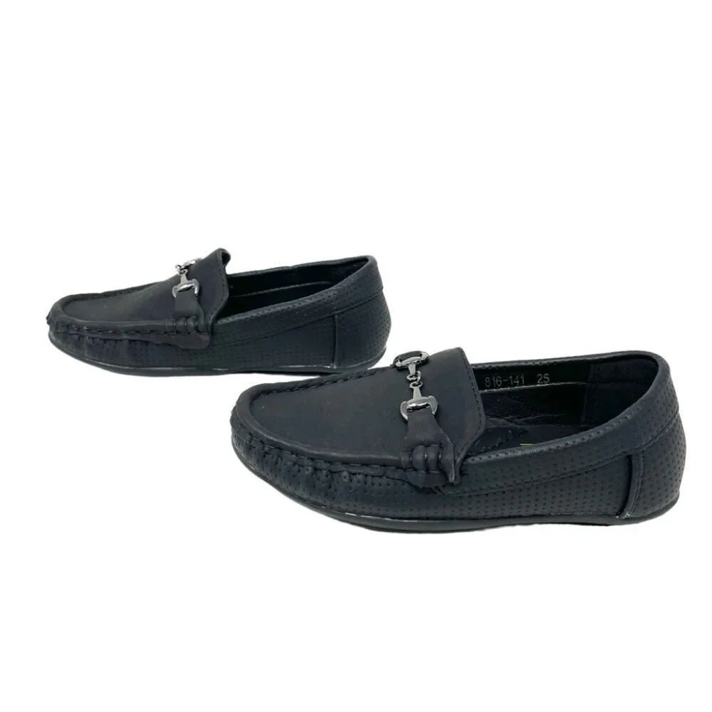Ket Importa Black Peforated Horsebit Driving Loafers Size 25/ 9 (Little Boy)